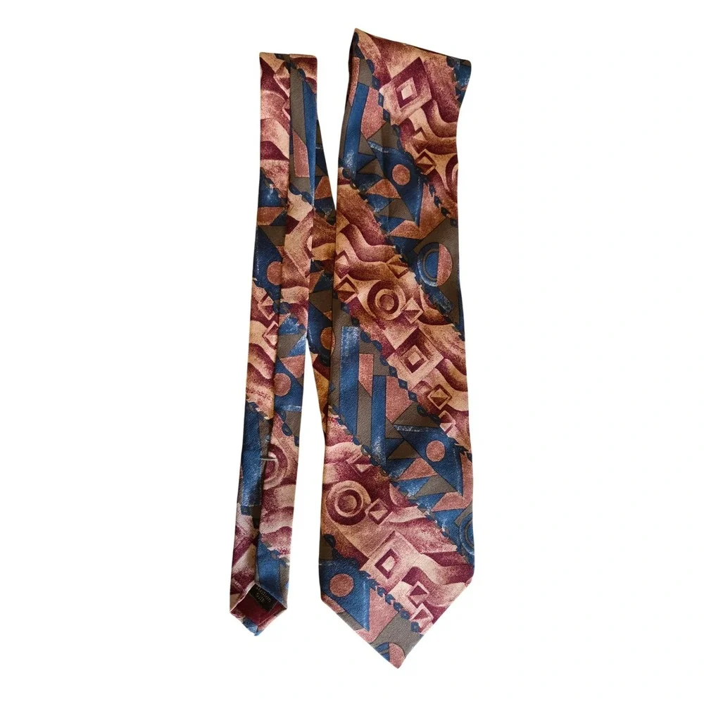 Gianfranco Ruffini Silk Tie Abstract Geometric Retro 90s Pattern Blue‎ Burgundy